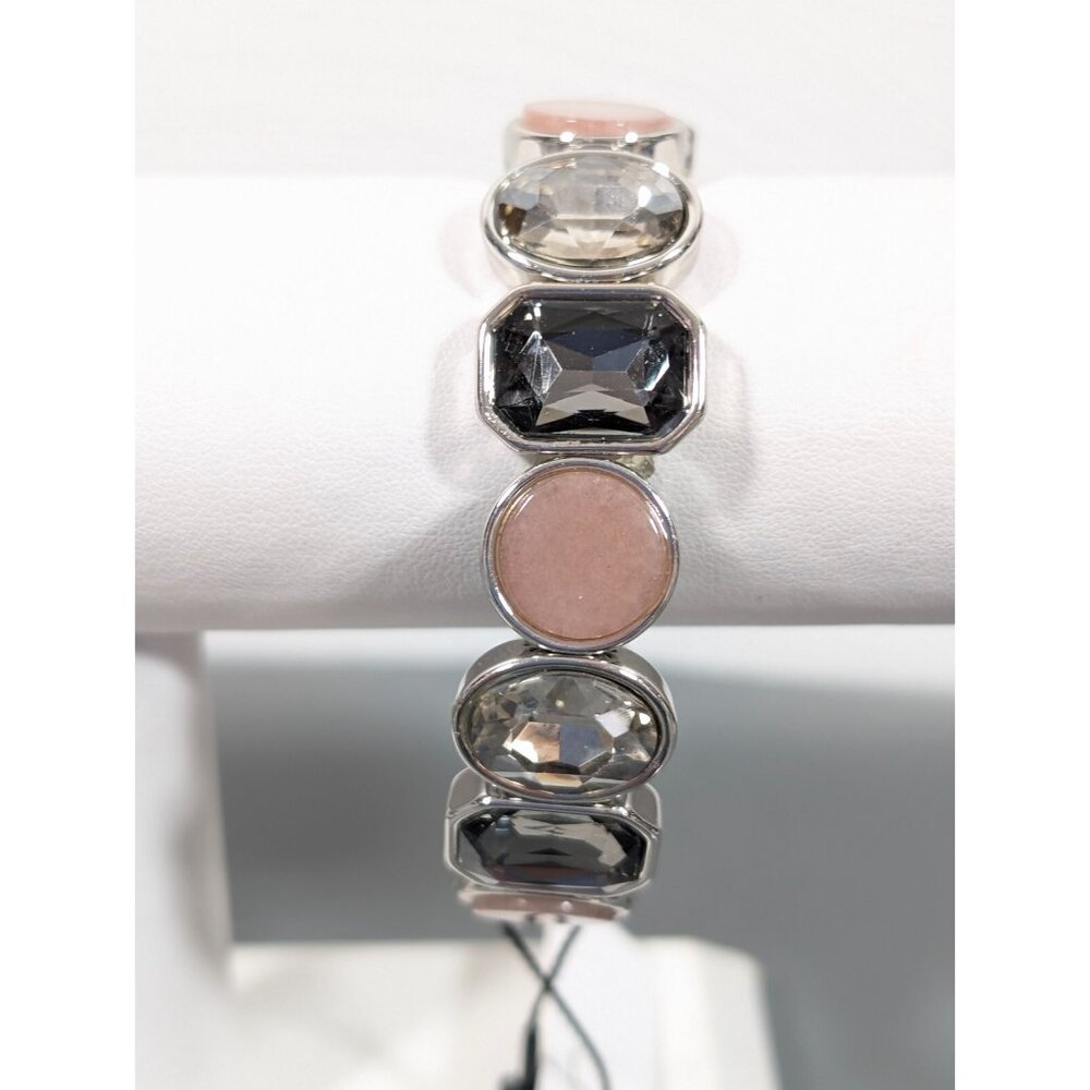 White‎ House Black Market Semi Precious Pink Stone Gray Crystal Stretch Bracelet